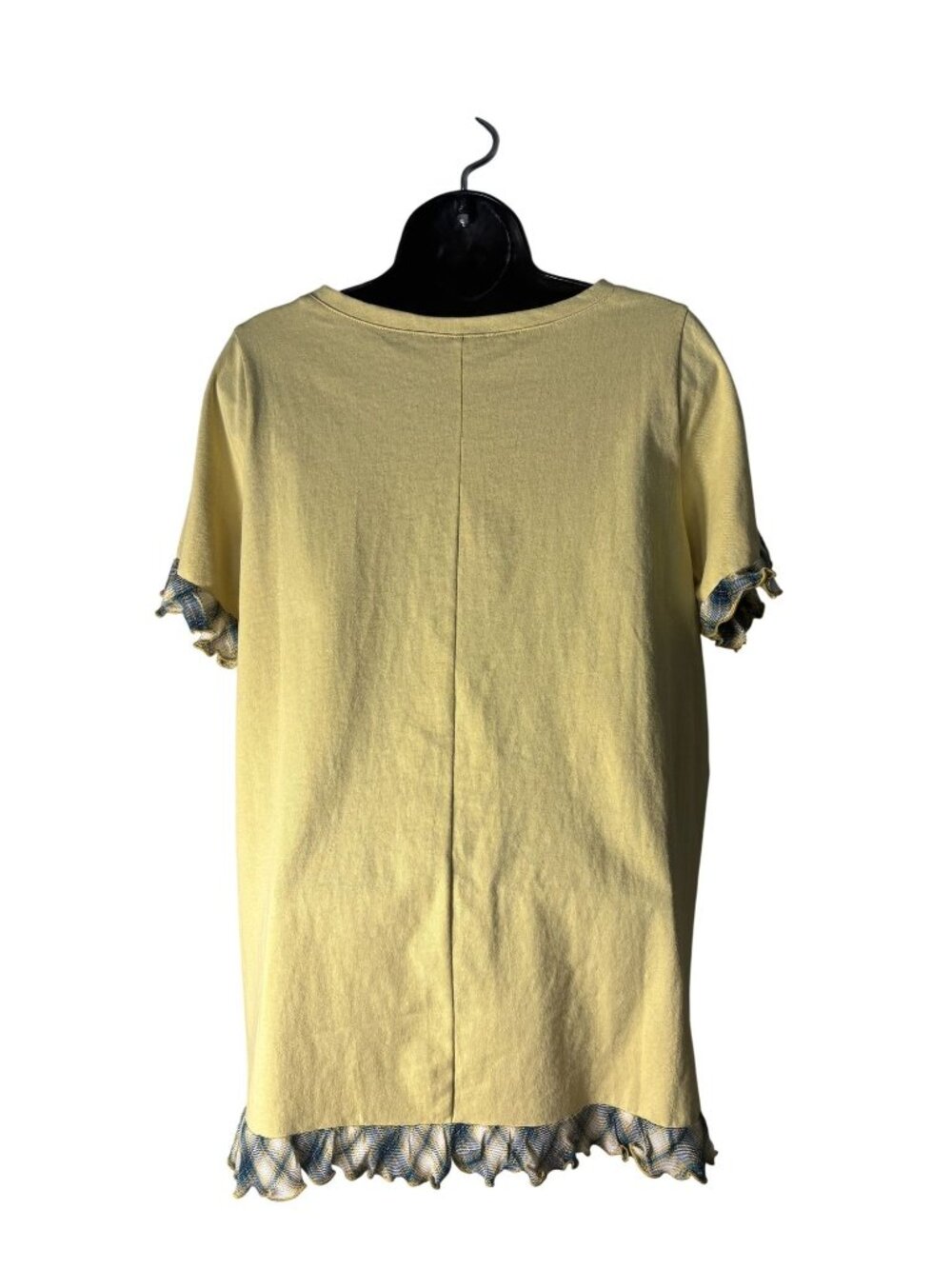 Easel Butter Yellow Short Sleeve Tunic Top With Plaid Ruffle Details Size S - Picture 4 of 9